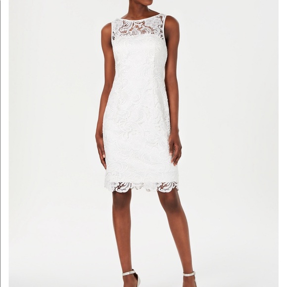 adrianna papell illusion lace sheath dress